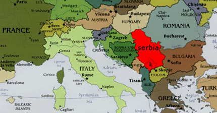 Serbia on map of Europe